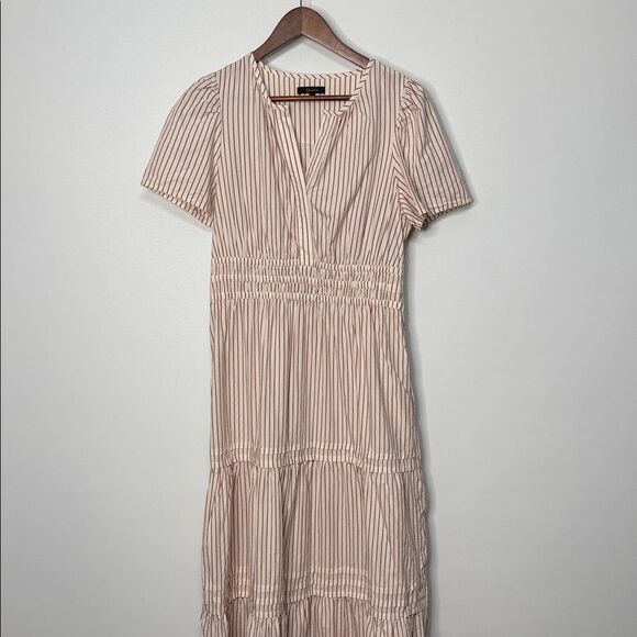 Quince 100% Organic Cotton Tiered Maxi Dress in Terracotta Stripe Size Small - Picture 3 of 9